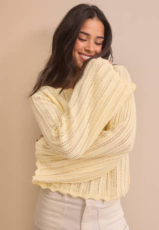 Boat Neck Structure Knitted Sweater