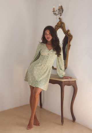 Mini Button Volume Sleeve Dress