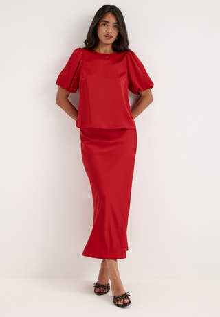 Viellette Hw Midi Skirt Red