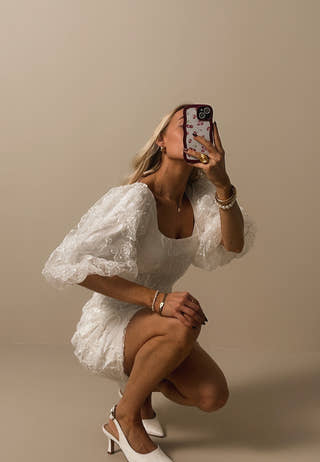 Puff Sleeve Embroidered Dress