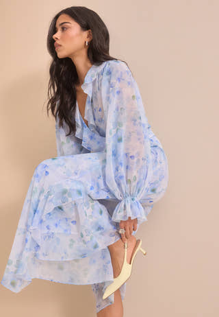 Belted Chiffon Midi Dress