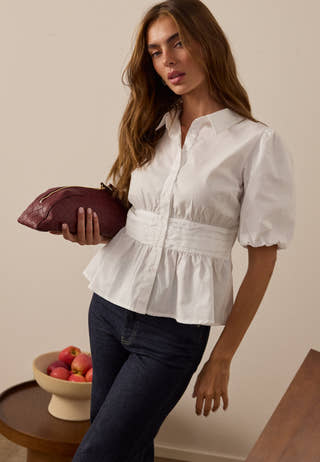 Waist Detail Cotton Blouse