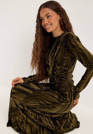 Velvet Maxi Dress Green