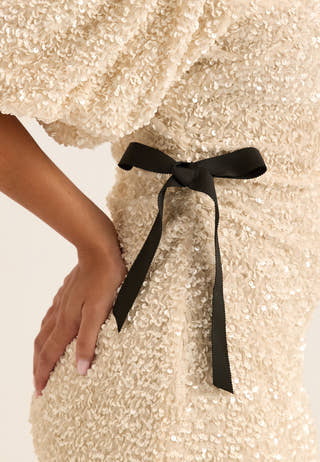 Puff Sleeve Sequin Ankle Dress White
