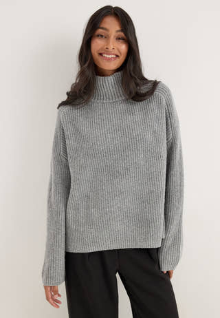 Objfippi L/S OZ KNIT PULLOVER Grey