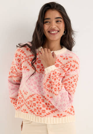 Onlcaro Ls Pattern O-neck Cc Knt White