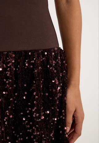 Vibelieve S/S MIX SEQUINS DRESS Brown