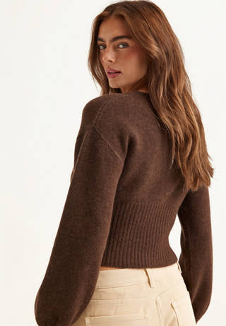 Pcsally Ls V-neck Button Knit Brown