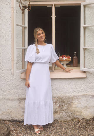 Balloon Sleeve Linen Maxi Dress