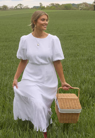 Balloon Sleeve Linen Maxi Dress