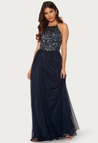 High Neck Sequin Maxi Dress