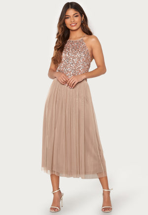 High Neck Sequin Midi Dress
