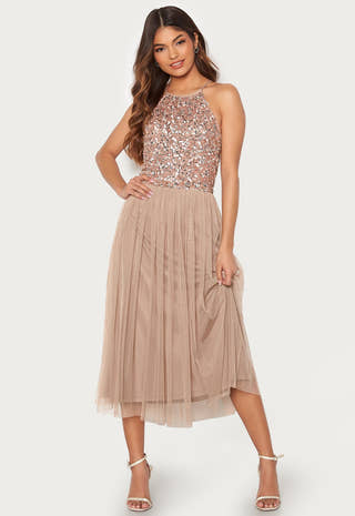 High Neck Sequin Midi Dress