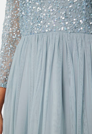 Long Sleeve Sequin Bodice Maxi Dress