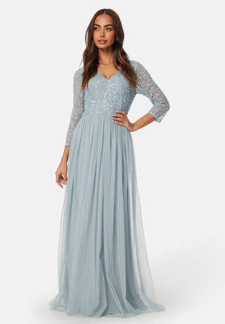 Long Sleeve Sequin Bodice Maxi Dress