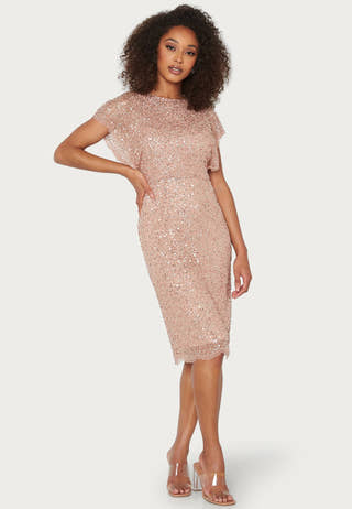 Scallop Sequin Midi Dress
