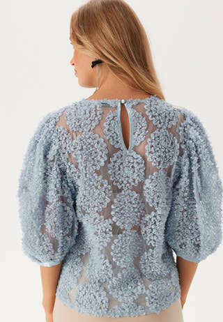 3D Flower Puff Sleeve Blouse