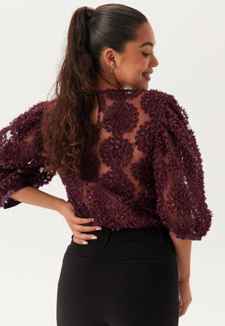 3D Flower Puff Sleeve Blouse