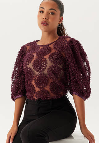 3D Flower Puff Sleeve Blouse
