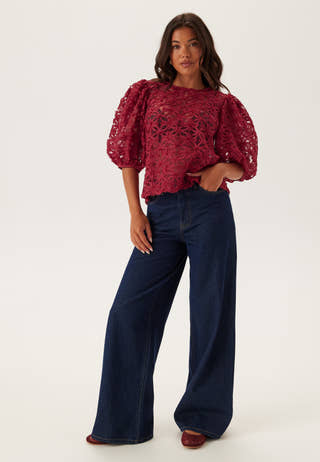 3D Flower Puff Sleeve Blouse