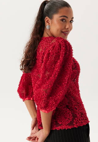 3D Flower Puff Sleeve Blouse