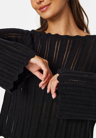 Boat Neck Structure Knitted Sweater
