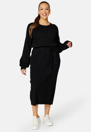 Round Neck Rib Knitted Midi Dress