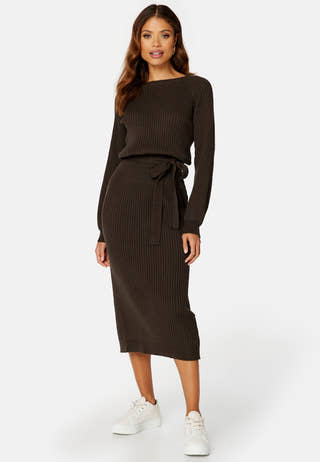 Round Neck Rib Knitted Midi Dress