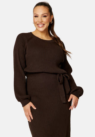 Round Neck Rib Knitted Midi Dress