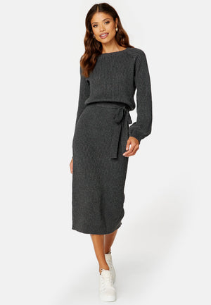 Round Neck Rib Knitted Midi Dress
