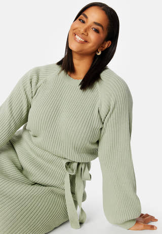 Round Neck Rib Knitted Midi Dress
