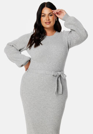 Round Neck Rib Knitted Midi Dress