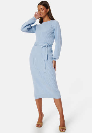 Round Neck Rib Knitted Midi Dress