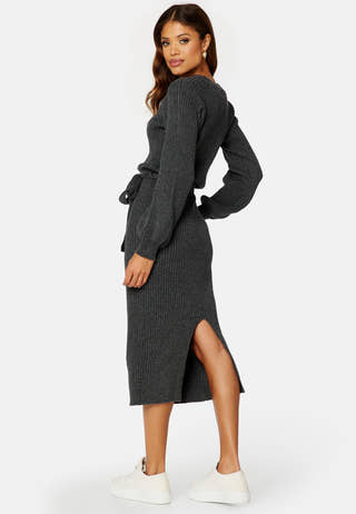 Round Neck Rib Knitted Midi Dress
