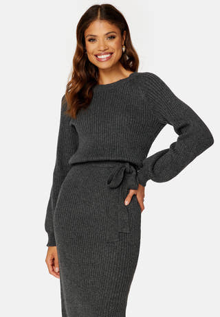 Round Neck Rib Knitted Midi Dress