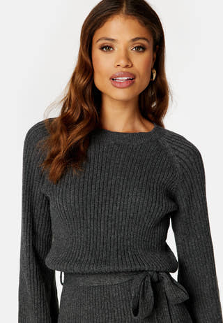 Round Neck Rib Knitted Midi Dress
