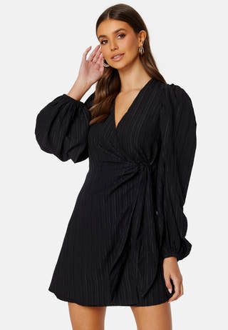 Balloon Sleeve Structured Wrap Dress