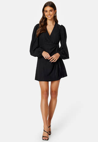 Balloon Sleeve Structured Wrap Dress