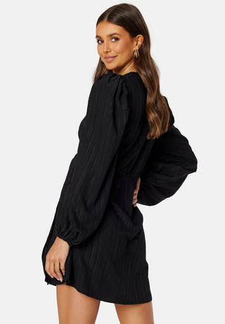 Balloon Sleeve Structured Wrap Dress
