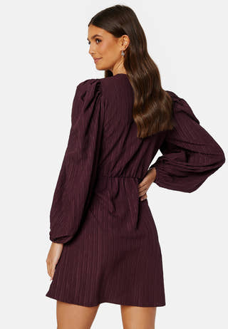 Balloon Sleeve Structured Wrap Dress