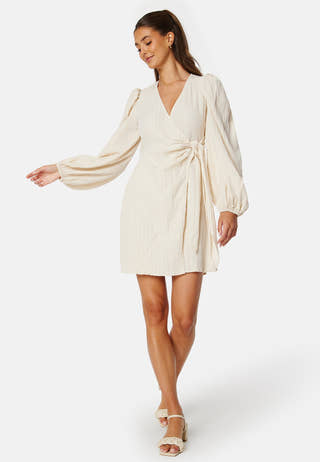 Balloon Sleeve Structured Wrap Dress