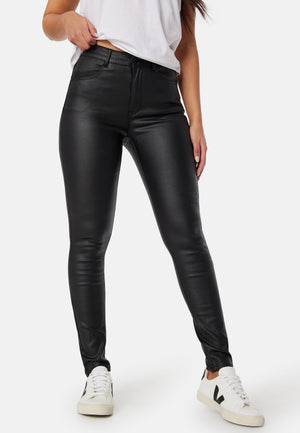 High Waist Slim Coated Jeans