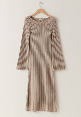 Boat Neck Structure Knitted Dress