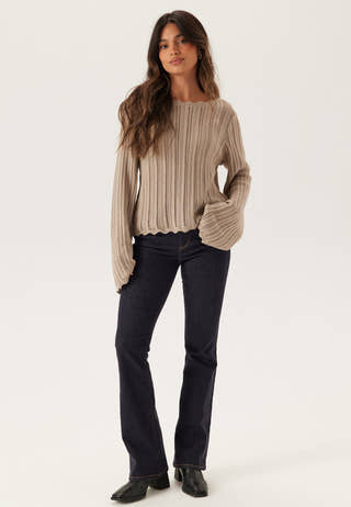 Boat Neck Structure Knitted Sweater