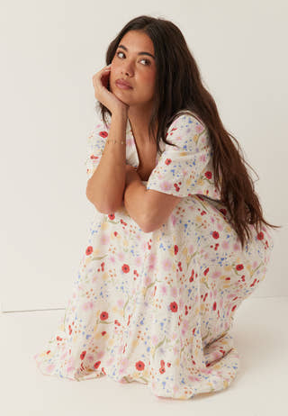 Butterfly Sleeve Viscose Maxi Dress