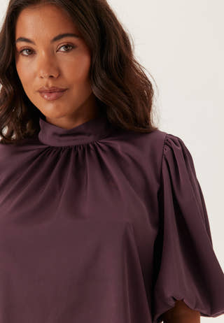 Chimney Collar Puff Sleeve Blouse