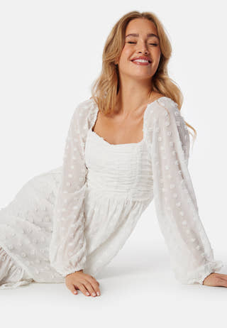 Dobby Dot Ruched  Dress