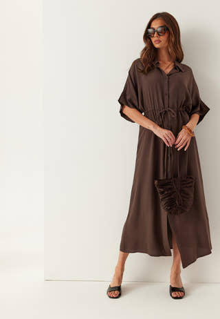 Drawstring Viscose Shirt Dress