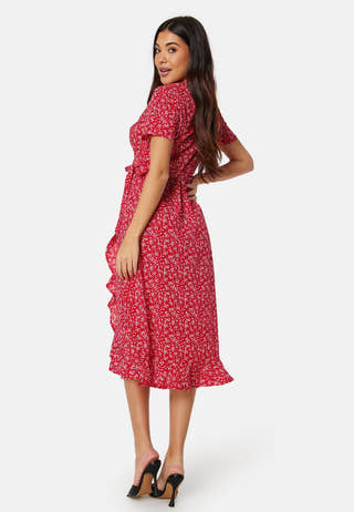 Flounce Midi Wrap Dress