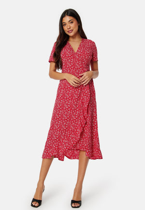 Flounce Midi Wrap Dress